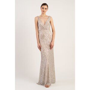 Jenny Yoo Billie Stretch Sequin Nude/silver Floor length Size 8